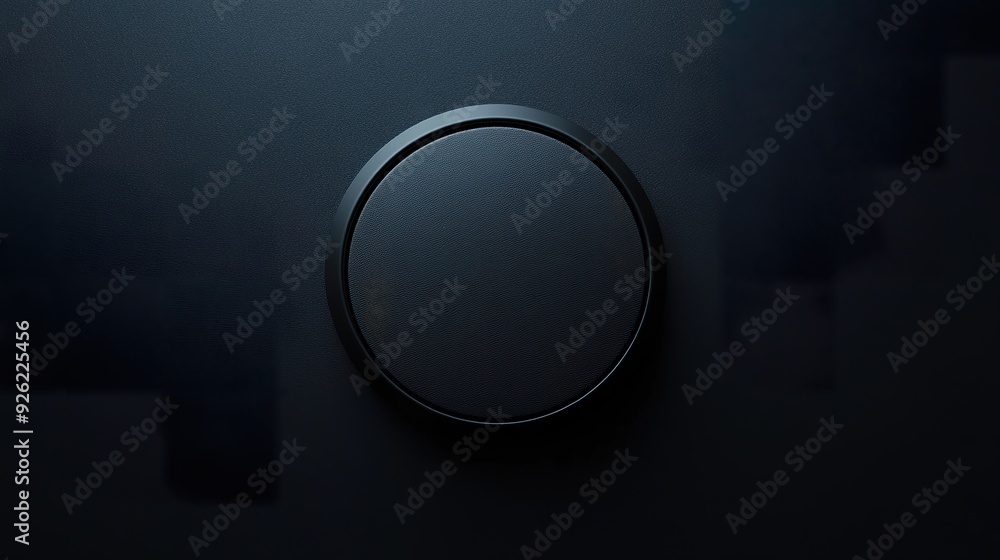 Poster a single large neumorphic round button with a soft, embossed appearance, spotlighted to highlight it