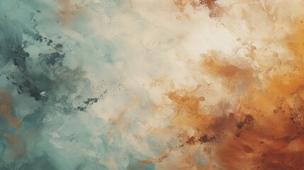 Obraz premium Abstract background with swirling blue, brown, and gold paint with splatter marks.