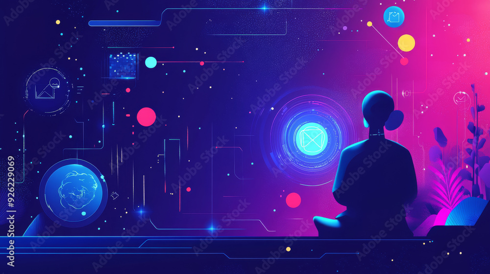 Poster 2d flat illustration featuring concepts such as ai, analysis, automation, big data, brain, business,