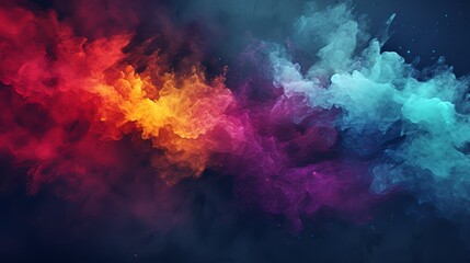 Abstract colorful smoke design with red, yellow, orange, blue, purple, and pink colors against a dark background.