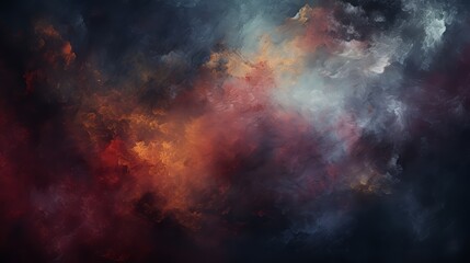 Fototapeta premium Abstract dark and blue background with brush strokes and red and orange accents.