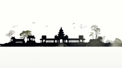 Detailed silhouette of the Preah Vihear Temple, capturing its distinctive towers and ornate design elements