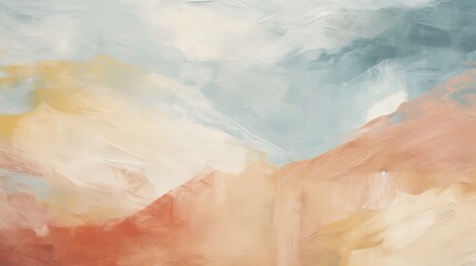 Abstract painting with blue, yellow, and orange paint strokes.