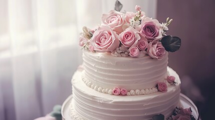 Naklejka premium Detailed beautiful wedding cake with roses.