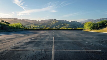Parkplatz mit grünen Hügeln - Generative AI