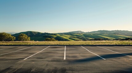Parkplatz mit grünen Hügeln - Generative AI