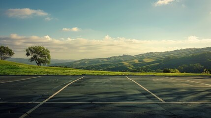 Parkplatz mit grünen Hügeln - Generative AI