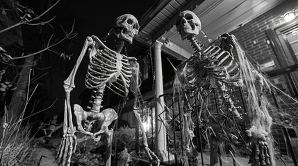 Spooky Halloween Night. Eerie Pumpkin Lanterns and Ghostly Figures