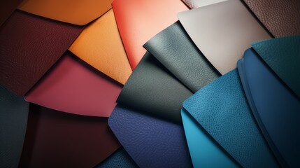 Fototapeta premium Close-up of colorful textured fabric samples arranged in an abstract pattern.