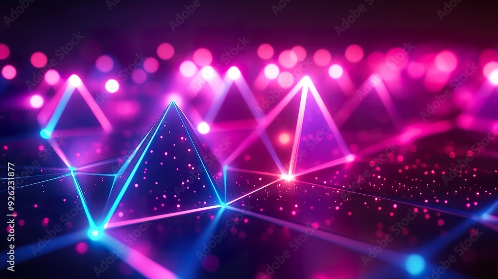 Poster geometric patterns illuminated with neon lights