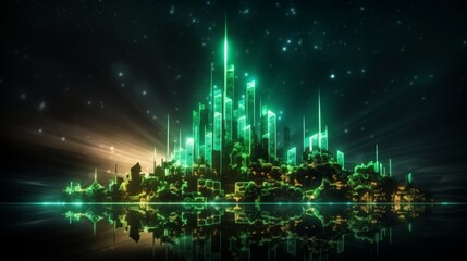 Fototapeta premium Digital green finance chart with upward green arrow symbolizing business growth and success