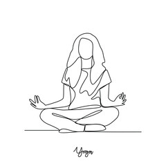 One continuous line drawing of Yoga activity vector illustration.  Yoga are combines physical postures, breathing technique, meditation, and philosophical principles. Sport theme design vector concept