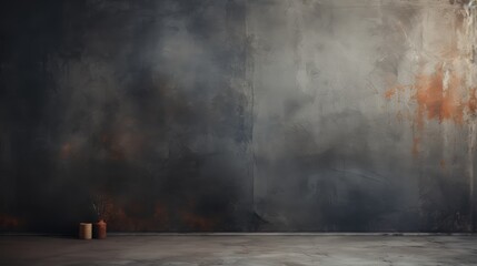 Two Vases with a Dried Branch on a Concrete Floor with a Concrete Wall Background.