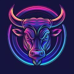 Obraz premium Art illustration of an bull mascot in vivid neon colors