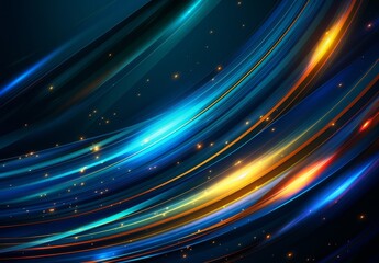 Abstract Background Featuring Colorful Glowing Light Streaks and Curved Lines.