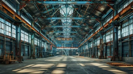 Obraz premium Industrial building under construction, steel girders, and unfinished roof Realistic Octane