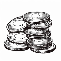 Black Line Drawing of a Stack of Coins, Generative AI Illustration