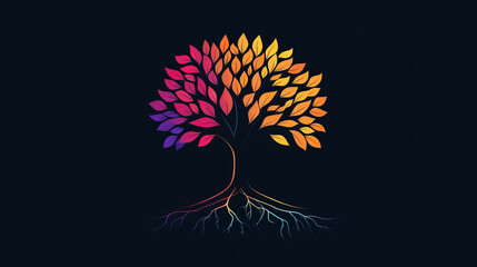 Abstract vibrant tree logo design featuring a vector representation of roots.