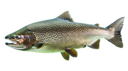 Naklejka premium A salmon swimming underwater, side view