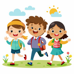 Happy little kids going to school vector illustration