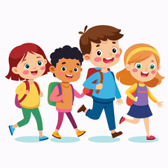 Happy little kids going to school vector illustration