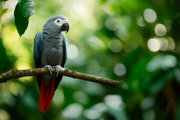 Graupapagei auf einem Ast