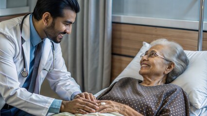 smiling indian caring doctor supporting