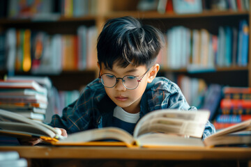 Boy student learning and practice homework.