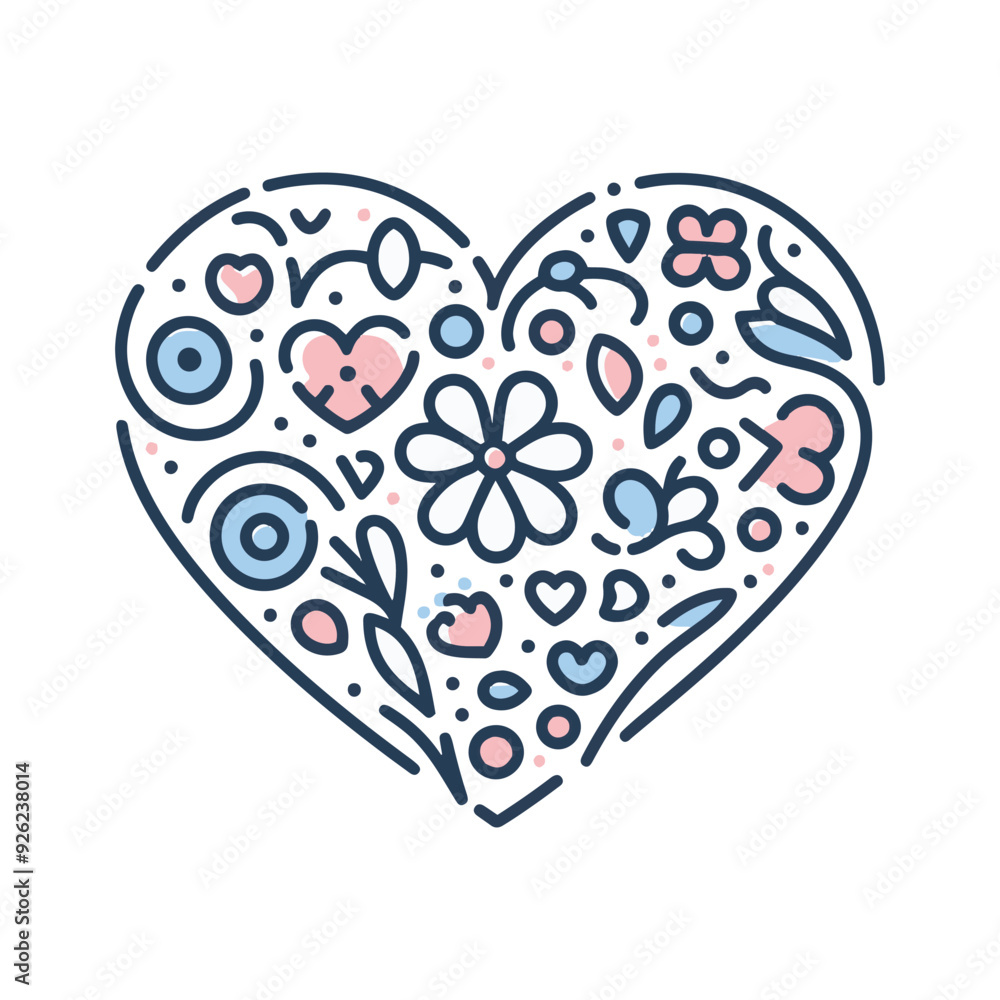 Poster heart with ornament graphics elements isolated vector on white background