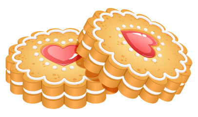 Heart-Shaped Strawberry Jam Cream-Filled Cookies