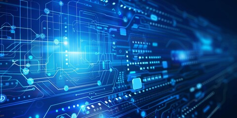 Obraz premium Abstract Blue Digital Background Featuring Futuristic Circuit Board Elements