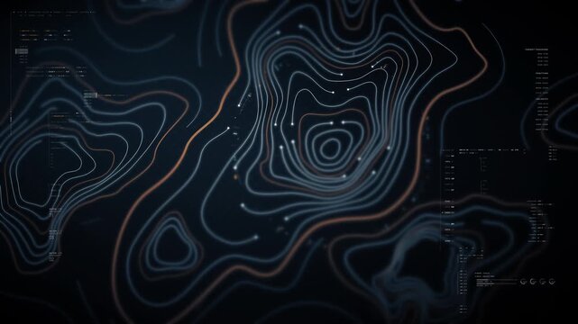 Futuristic holographic terrain topology head-up screen display, offering advanced tactical navigation and real-time environmental data
