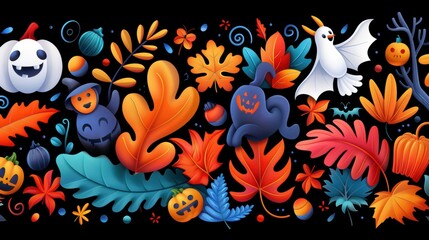 High-resolution vector of an abstract cute Halloween background with bright colors and playful spooky elements, whimsical and artistic design 