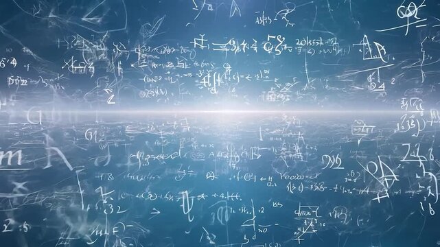 A physics background zooms in on the viewer with different formulas and letters.