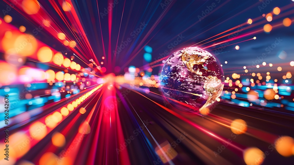 Poster vibrant global connections: a stunning visualization of the world interlinked by digital networks