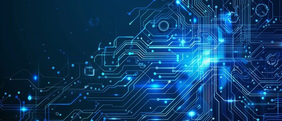 Abstract Blue Technology Background with Circuit Board and Digital Elements