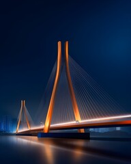 Obraz premium A stunning depiction of the Octávio Frias de Oliveira Bridge illuminated against the night cityscape, with its X-shaped towers and cables glowing in vibrant colors for a dazzling effect.