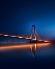 Obraz premium A stunning depiction of the Octávio Frias de Oliveira Bridge illuminated against the night cityscape, with its X-shaped towers and cables glowing in vibrant colors for a dazzling effect.