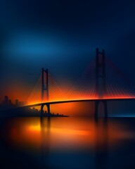 Obraz premium A stunning depiction of the Octávio Frias de Oliveira Bridge illuminated against the night cityscape, with its X-shaped towers and cables glowing in vibrant colors for a dazzling effect.