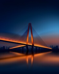 Fototapeta premium A stunning depiction of the Octávio Frias de Oliveira Bridge illuminated against the night cityscape, with its X-shaped towers and cables glowing in vibrant colors for a dazzling effect.