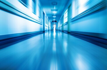Fototapeta premium Blurred Abstract Hospital Corridor with Digital Technology Theme.