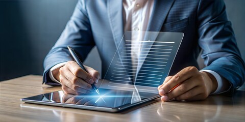 Business contract. Person sign electronic document on digital document for electronic signature concept. e-signing, document management.
