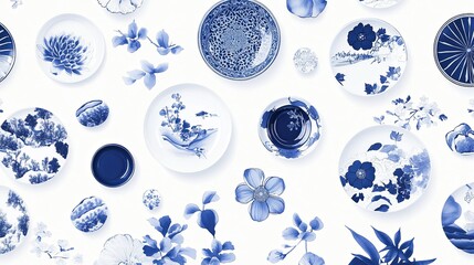 Modern minimalist marketing poster design in ultra-high resolution, featuring traditional Chinese blue and white porcelain motifs in a seamless pattern, with thoughtful text placement