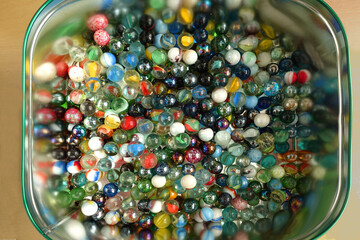 box with glass marbles