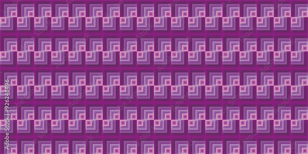 Poster a composition of repeating geometric squares with gradient colors and purple tones as inspiration for textile design and background design in visual communication