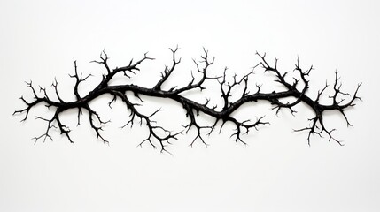 Fototapeta premium High-contrast image of thorny branches extending outward from a central point on a white background,