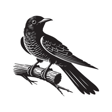 recommend clip art: Yellow-billed Cuckoo silhouette, Cuckoo Bird Clipart, Yellow-billed Cuckoo head tilted in a curious pose Illustration in black and white