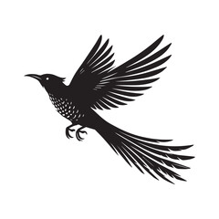 Obraz premium Yellow-billed Cuckoo silhouette, Cuckoo Bird Clipart, Yellow-billed Cuckoo in mid-flight wings fully Illustration in black and white