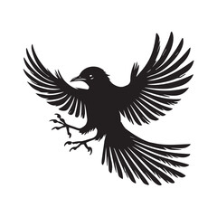 Fototapeta premium Yellow-billed Cuckoo silhouette, Cuckoo Bird Clipart, Yellow-billed Cuckoo Landing Illustration in black and white