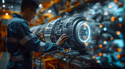 Engineer Inspecting Jet Engine Illustration